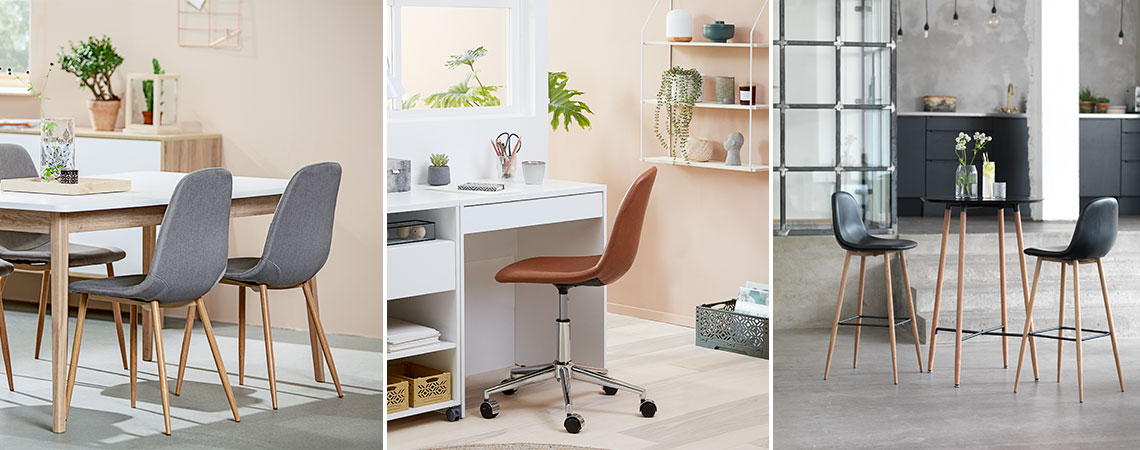Različite vrste trpezarijskog namještaja i kancelarijska stolica od umjetne kože