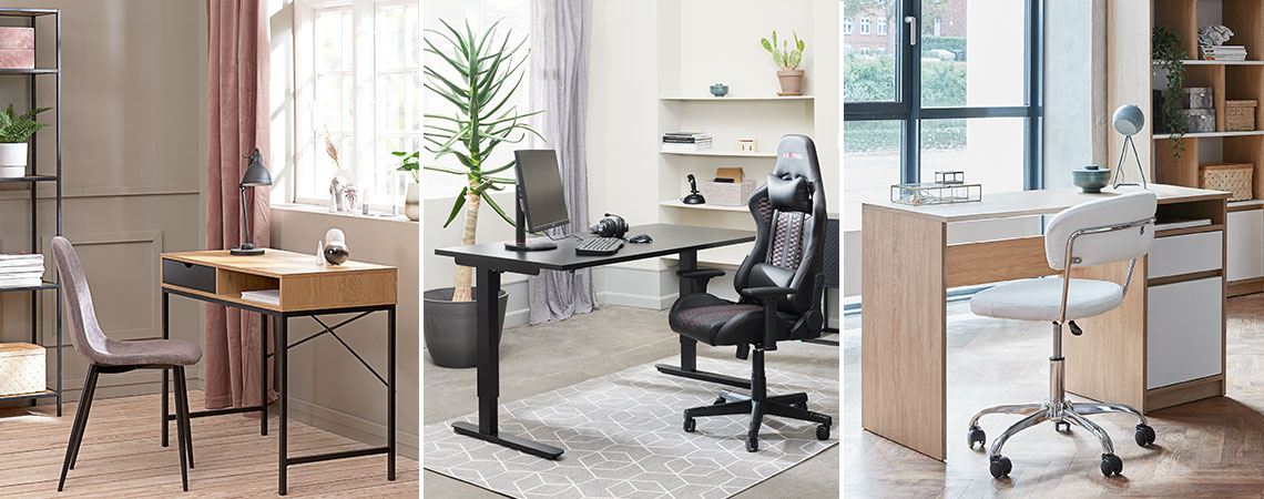 Tri različite vrste radnih stolova i kancelarijskih stolica za kućnu kancelariju