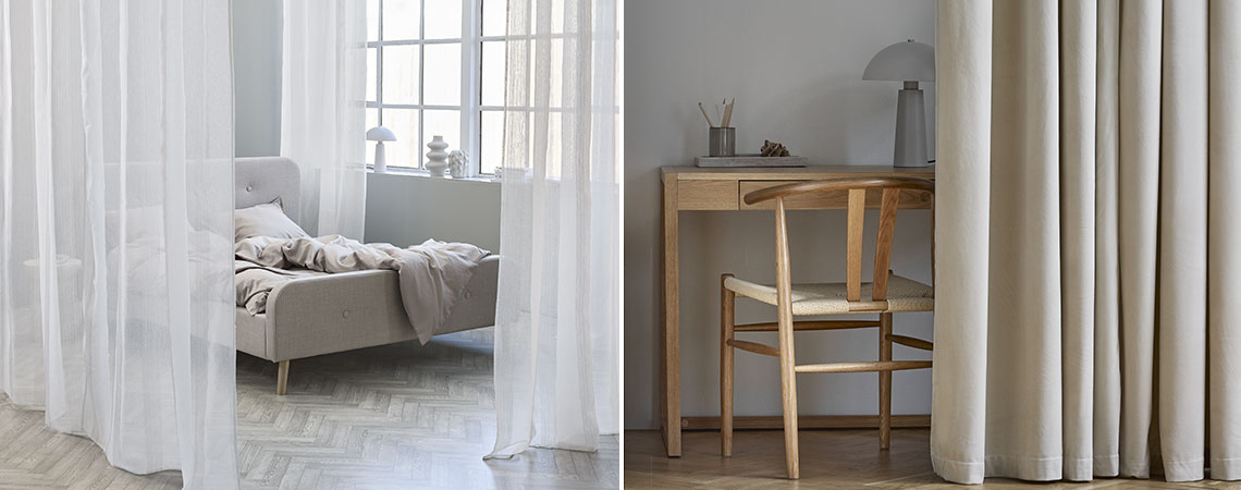 Dva primjera kako možete koristiti zavese za razdvajanje prostorija: Za spavaću sobu i za kućnu kancelariju
